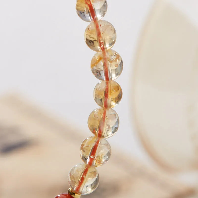 Hand-woven citrine five sutra bracelet with geometric five-warp pattern and 6mm crystal beads