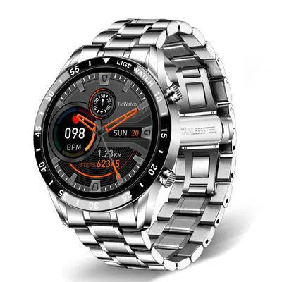 Smart watch with stainless steel wristband and 1.3-inch touch screen display
