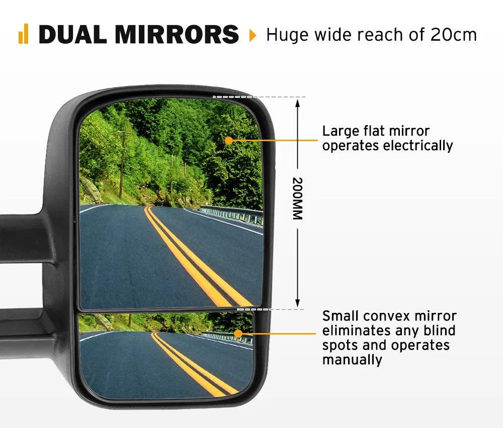 Black foldable rearview mirror pair for Toyota Land Cruiser 100 1998-2007 models