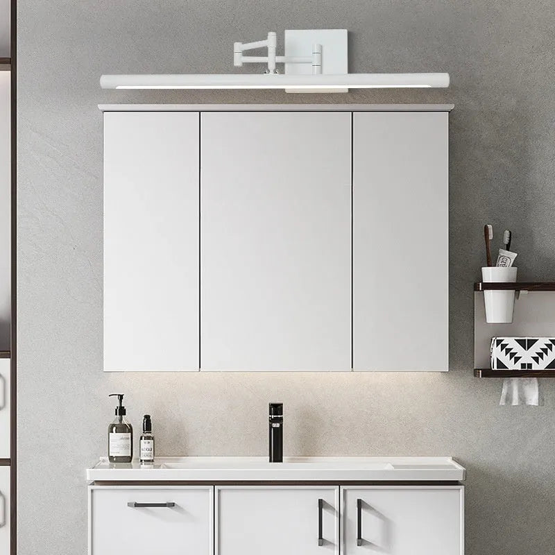Modern Sand Black LED bathroom mirror cabinet with built-in lighting on a white wall.