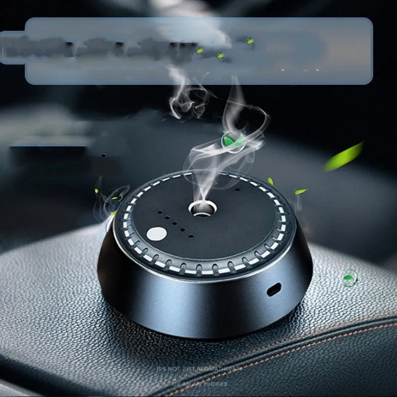 Black metal USB rechargeable car aroma diffuser with compact design and timing function