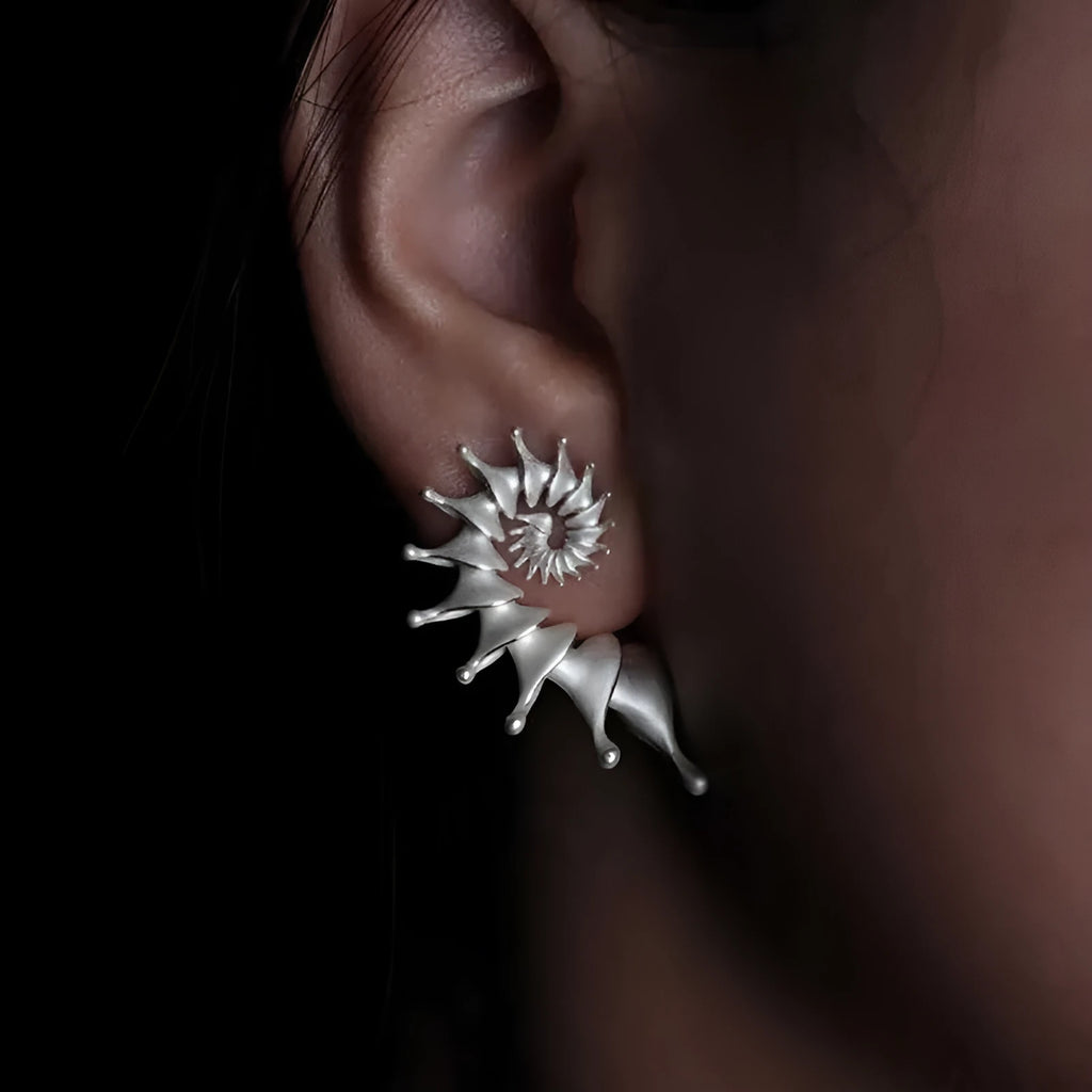 Alloy conch stud earrings with three-dimensional irregular design and matte electroplated finish