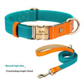Small dog mohair collar and lead set in Mo Landi green with reflective lettering.