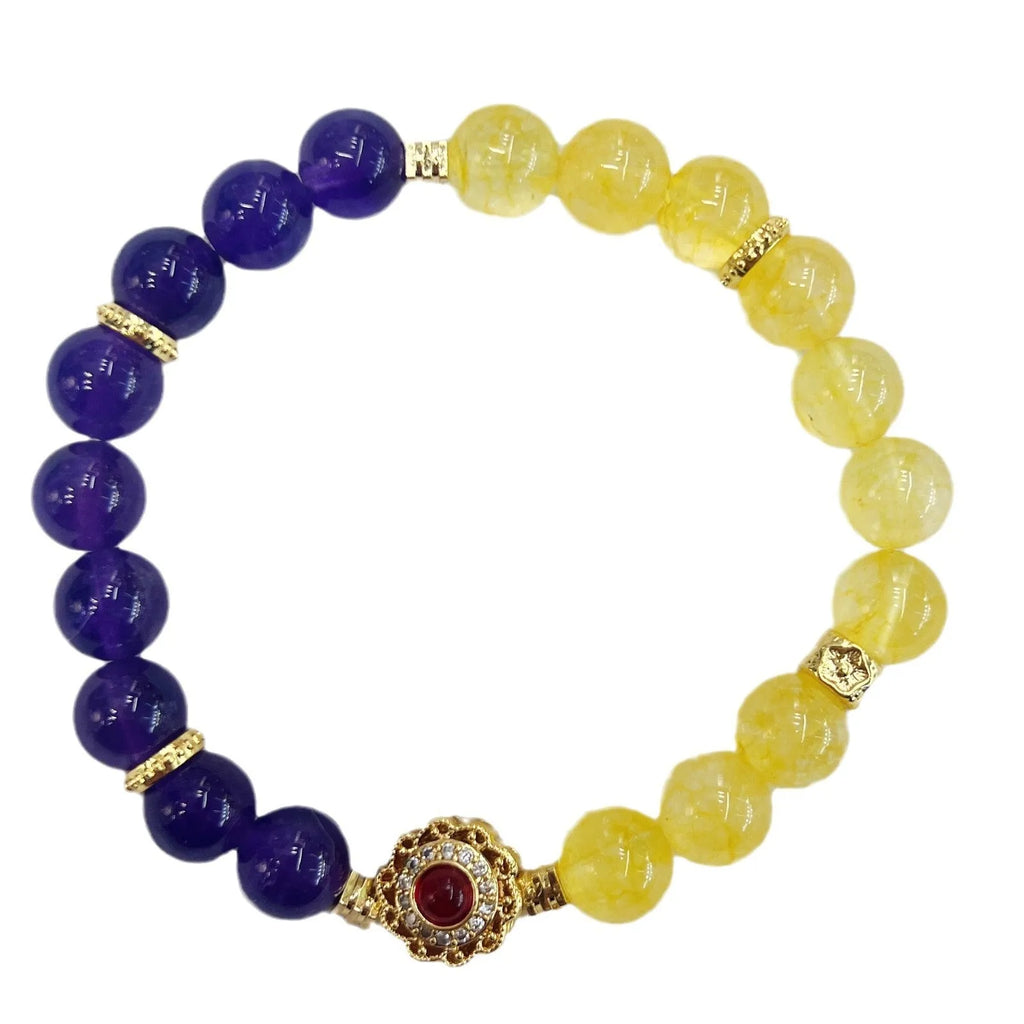 Handmade yellow and purple crystal amethyst bracelet for women with adjustable length