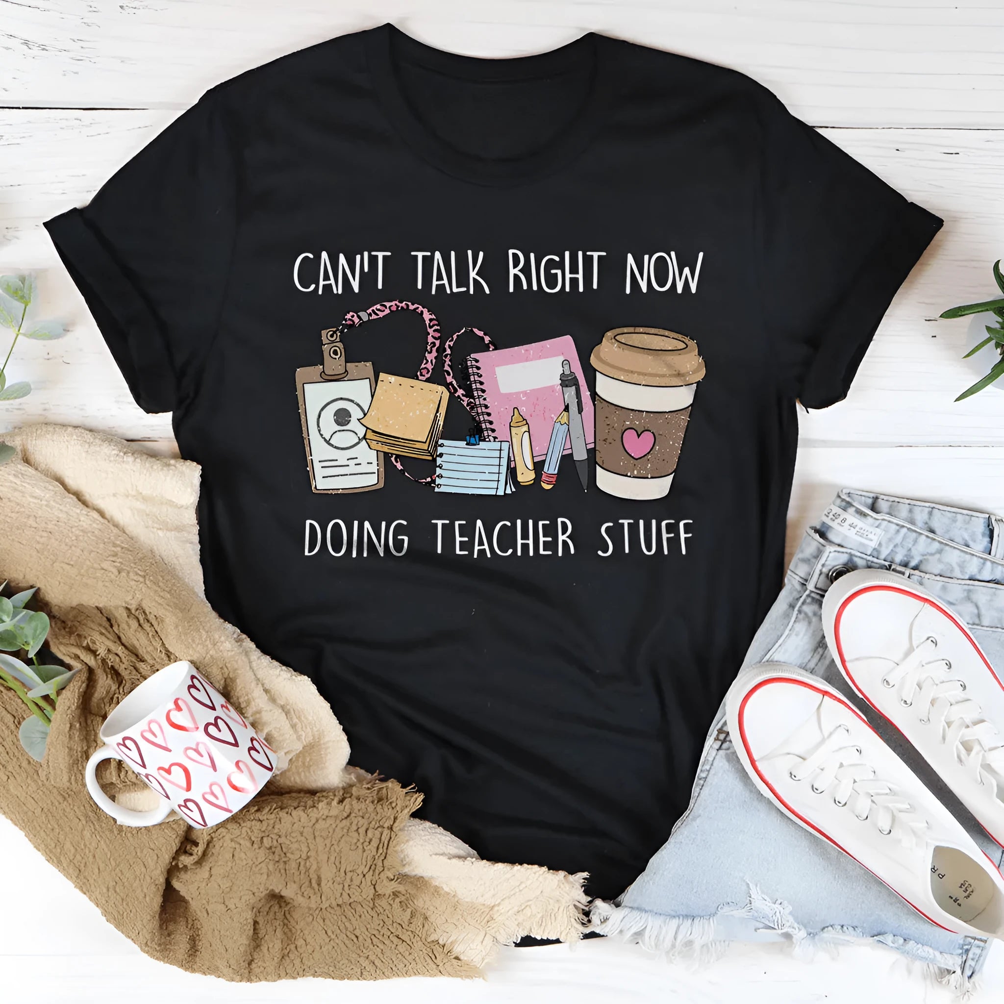 Black cotton short-sleeve T-shirt with round neckline and straight cut loose fit