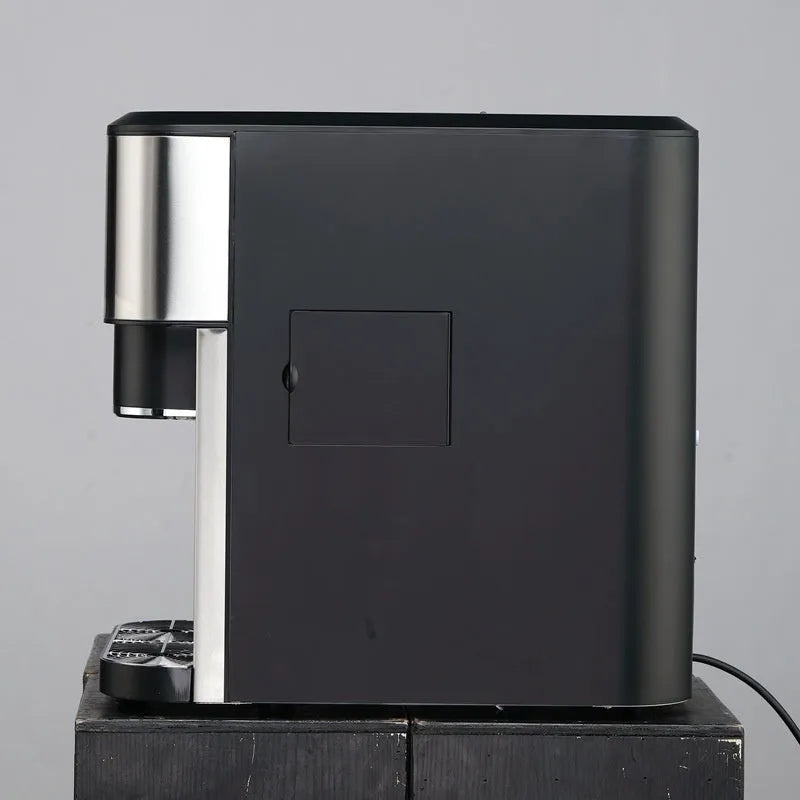 Black desktop ice making machine with stainless steel tank for ice crushing and cold water