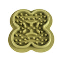 Blue silicone pet licking pad slow feeder mat on a wooden floor