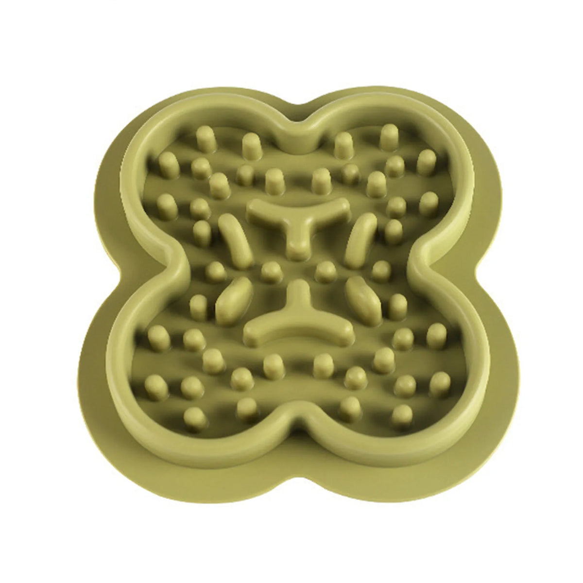 Blue silicone pet licking pad slow feeder mat on a wooden floor