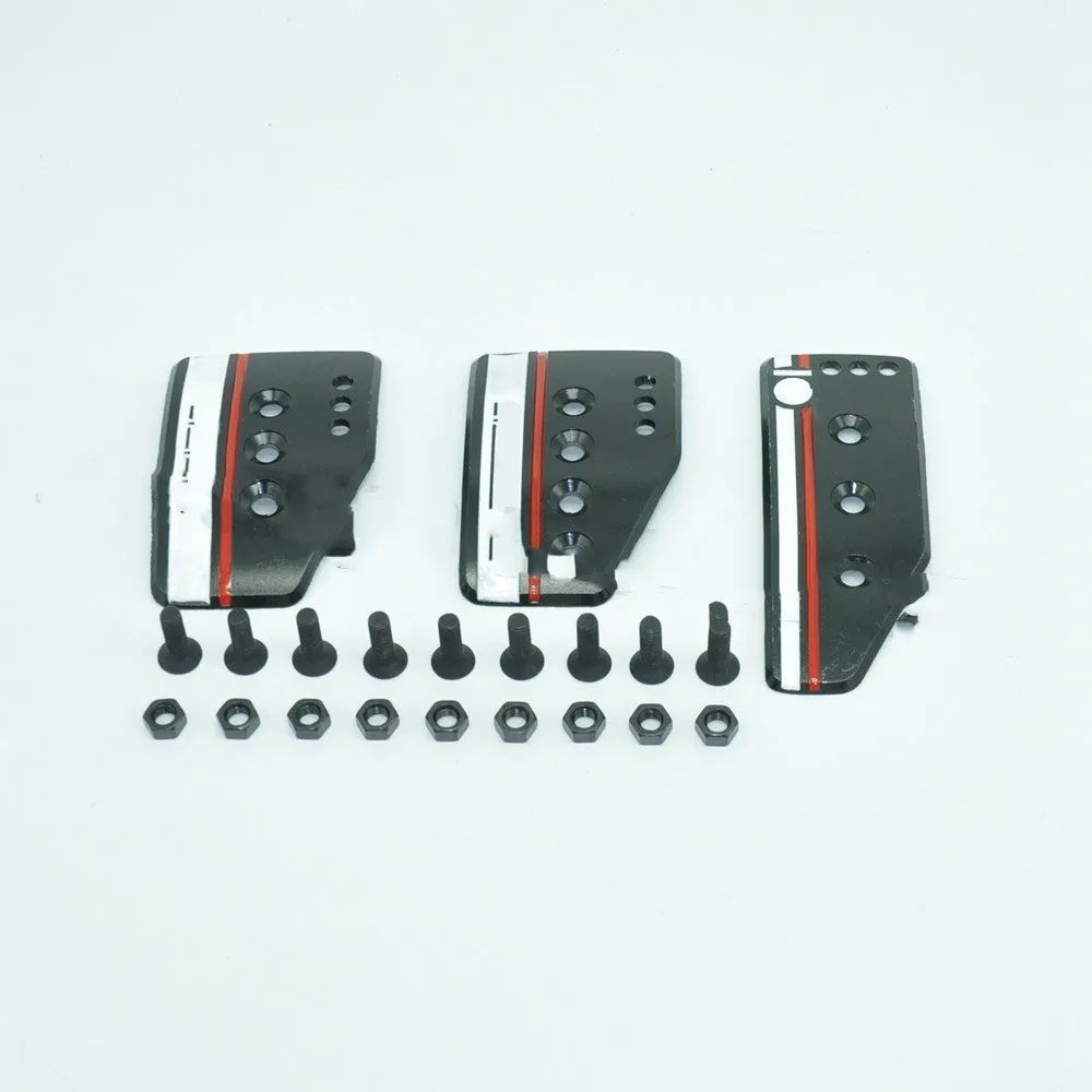 Aluminium alloy manual transmission car pedal set showing brake, accelerator, and clutch in grey finish