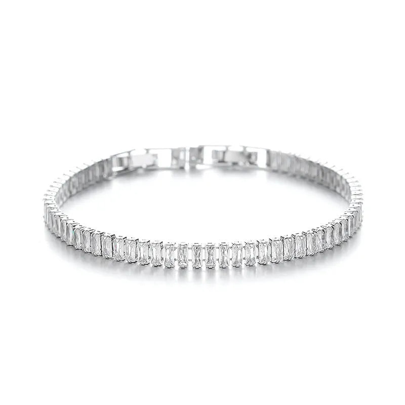 Women's brass bracelet with zircon inlaid geometric quadrilateral design in champagne gold finish