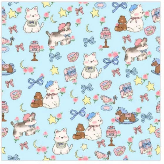 Cartoon printed cat cloth cosmetic bag in nylon with animal patterns including blue puppy and cow corn designs