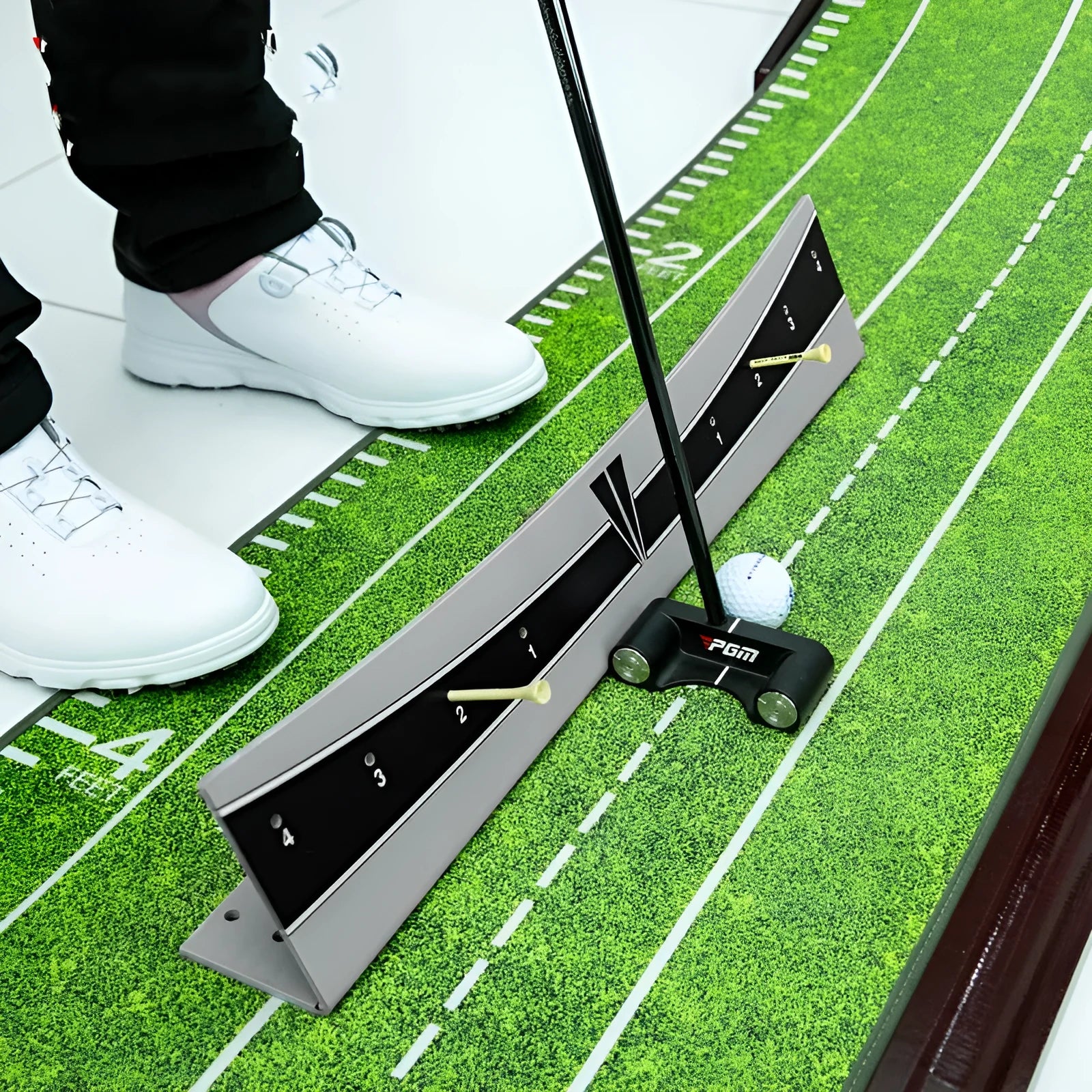 Adjustable golf putter trajectory balance simulator with PVC construction