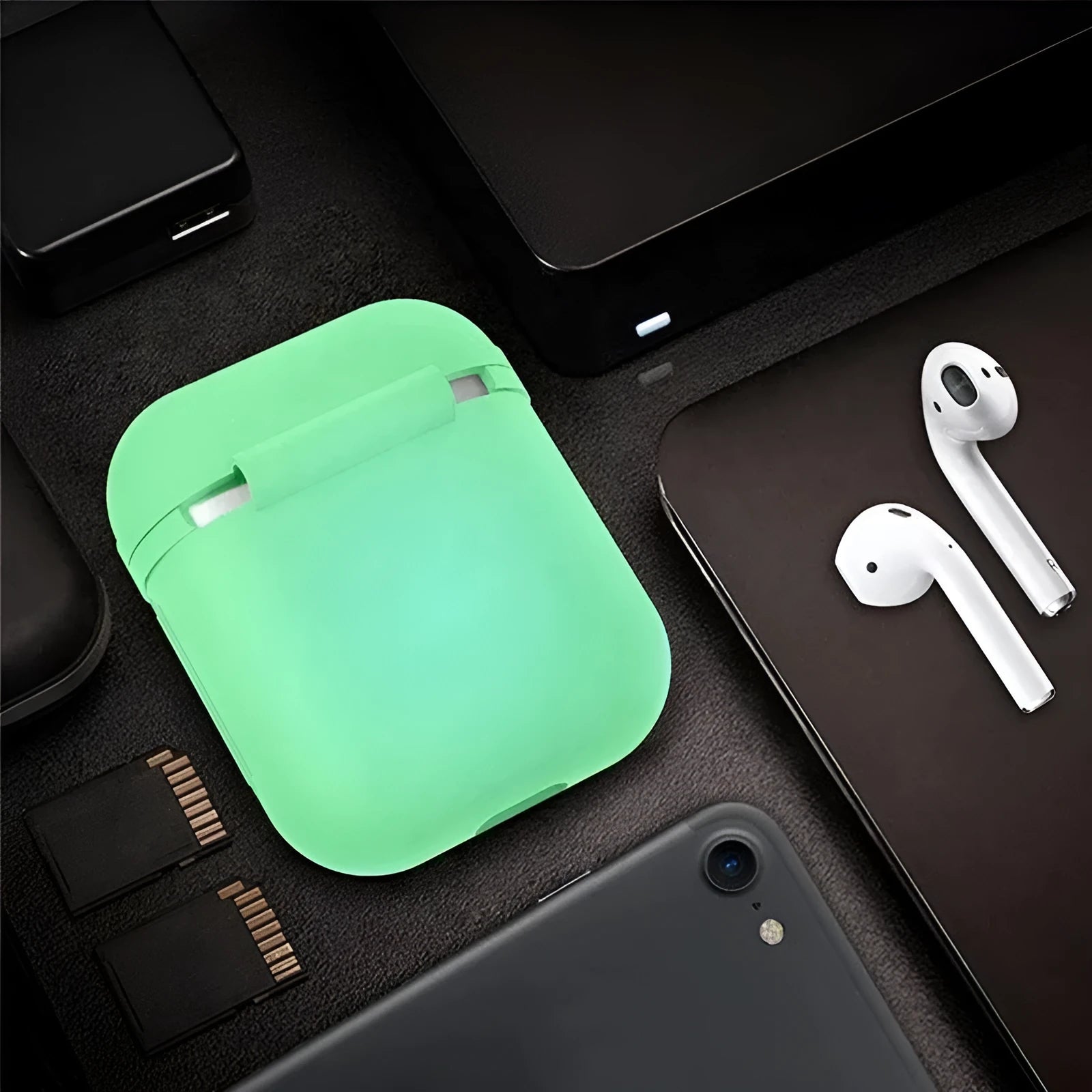Luminous silicone flip-open storage case for Apple AirPods wireless earphones