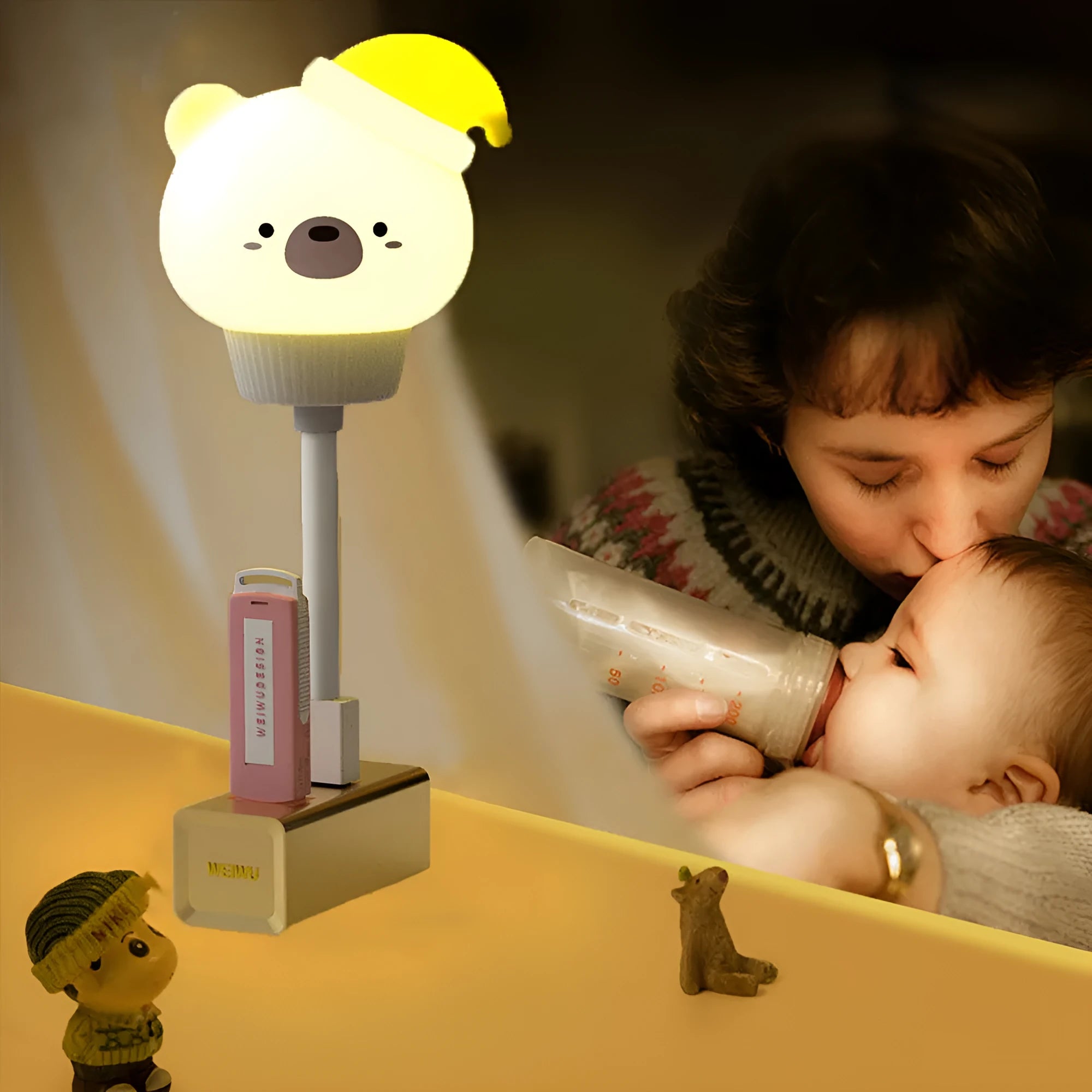 USB portable LED night light with cute cartoon animal design and remote control