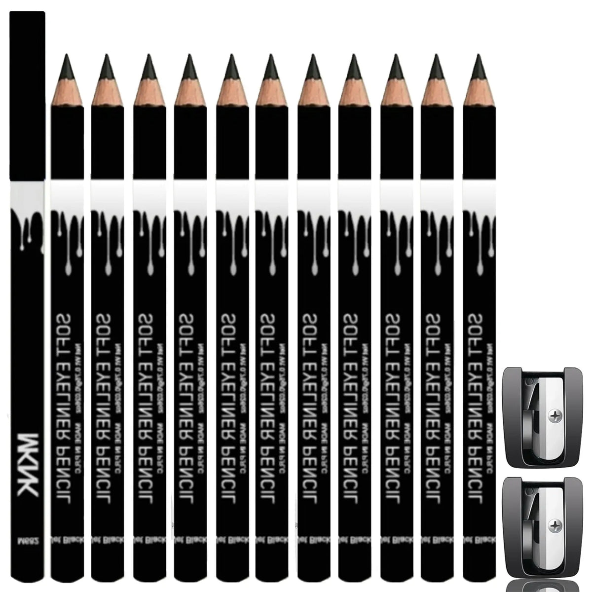 12-piece white and black waterproof eyeliner pencil set for eyebrows, eyeshadow and lips with sharpener