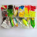 Fishing lure tackle kit with 142 pieces including metal and plastic lures, hard minnows and fishing pliers