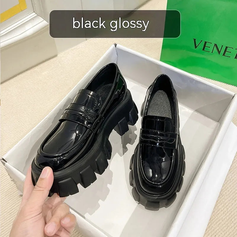 British style wide fit loafers with a fat foot design and muffin base sole in matte or patent leather.