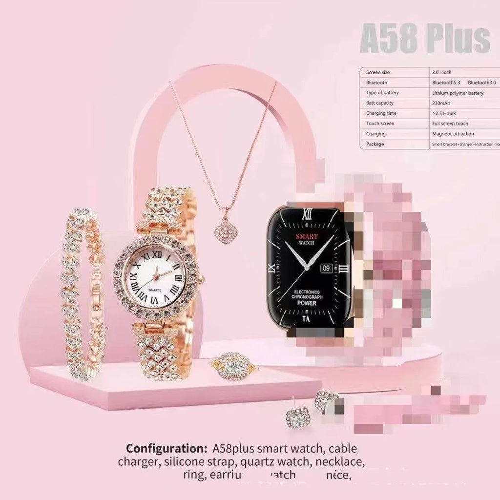 A58Plus or A59Plus smart watch on wrist showing TFT screen, with Bluetooth calling and multiple colour options.