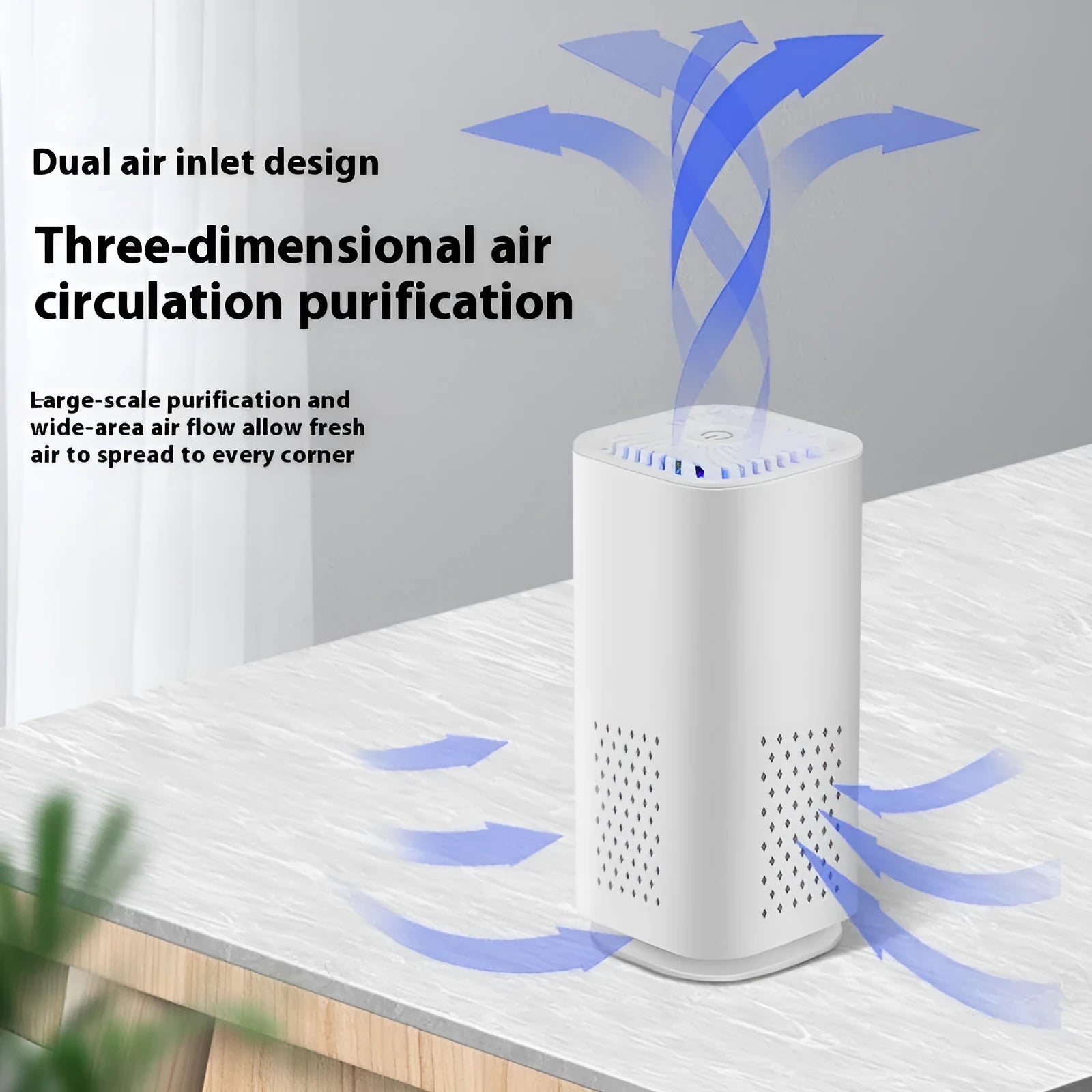 USB mini car air purifier in black or white colour for small spaces