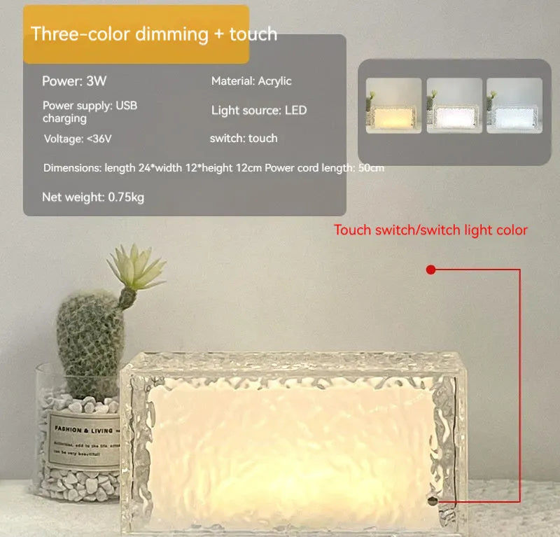 Geometric acrylic night lamp with colour-changing LED lighting and remote control