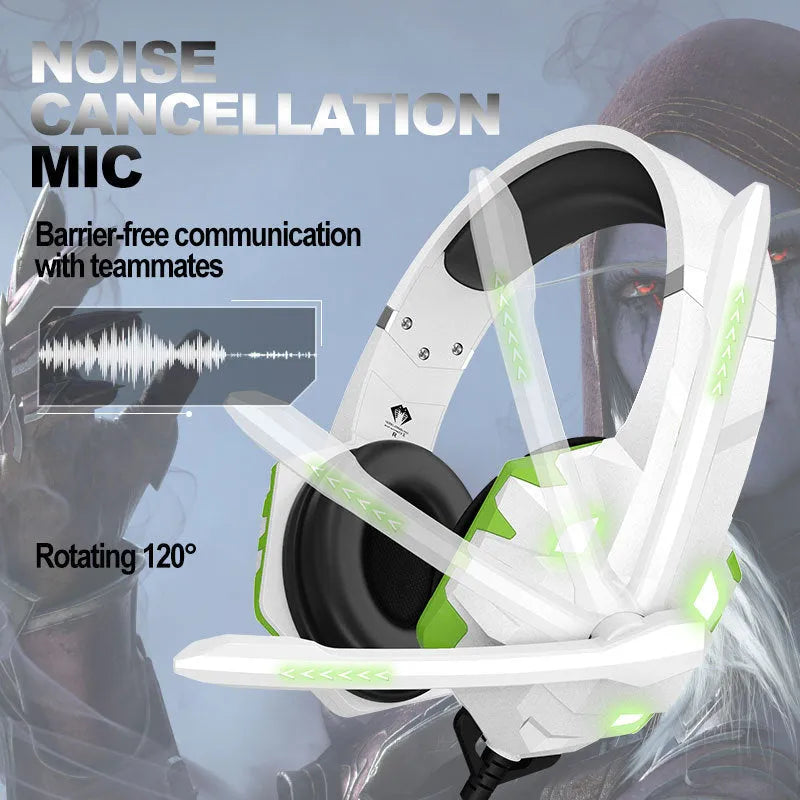 Wired gaming headset with microphone and breathing light in multiple colours