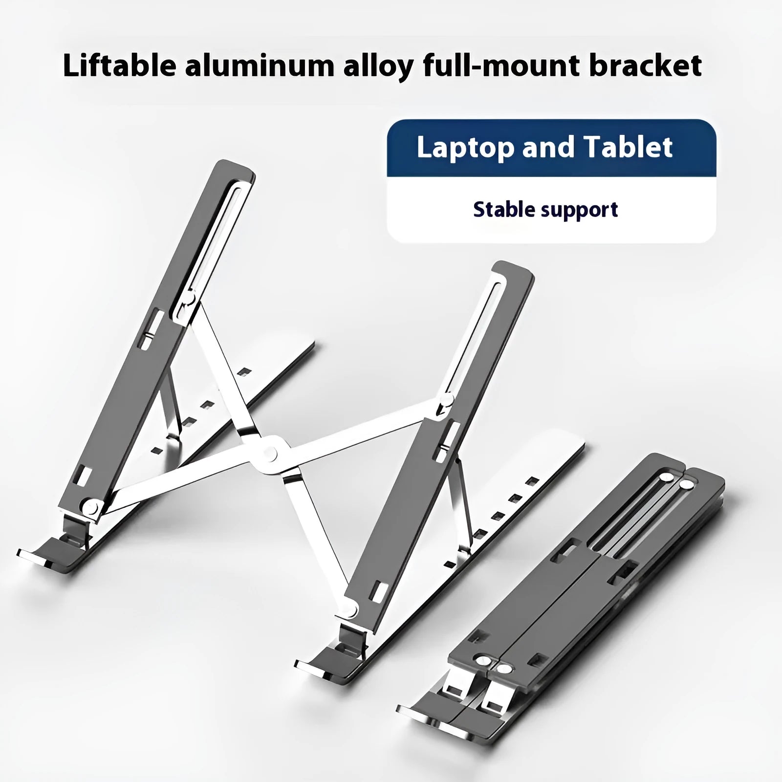 Aluminium folding laptop stand with silicone padding in black colour