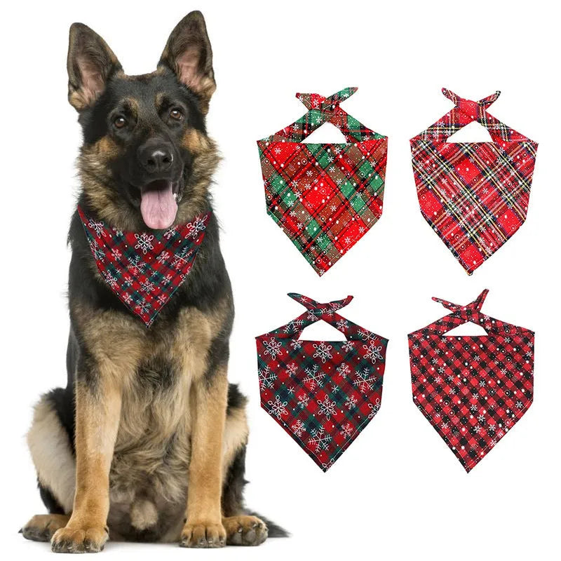 Cotton plaid dog bandana 44x44cm Christmas triangular pet scarf in six colours