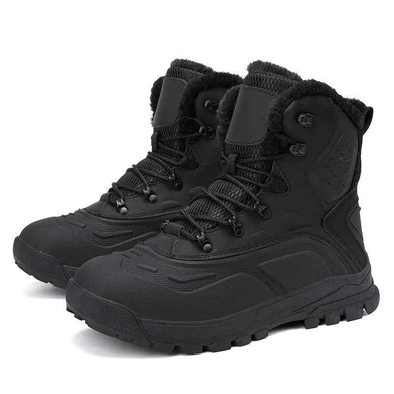 Men's black fleece-lined high-top boots with lace-up front and tall crown design