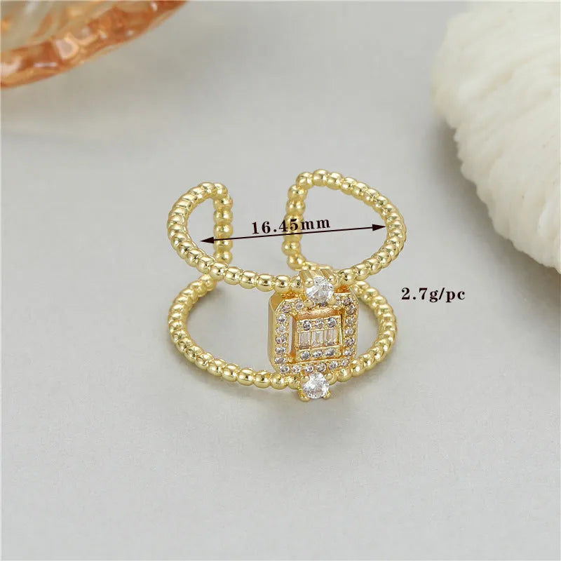 Gold-plated copper open ring with adjustable opening and asymmetric U-shaped design