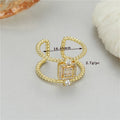 Gold-plated copper open ring with adjustable opening and asymmetric U-shaped design