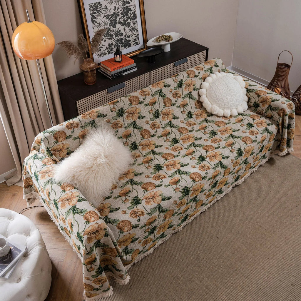 American country style jacquard floral pattern sofa cover in polyester cotton on a sofa
