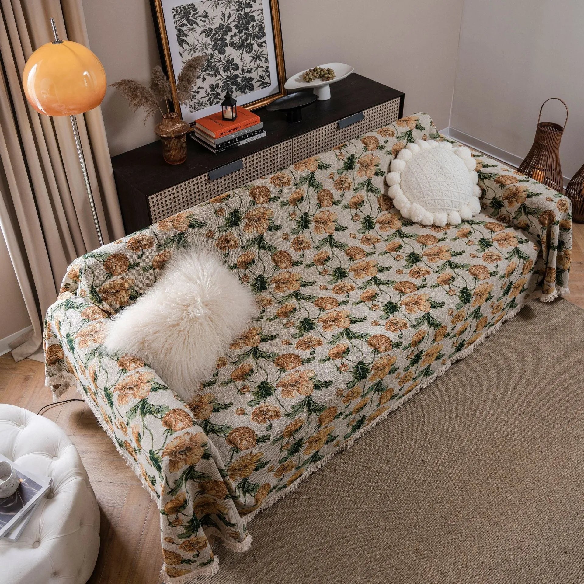 American country style jacquard floral pattern sofa cover in polyester cotton on a sofa