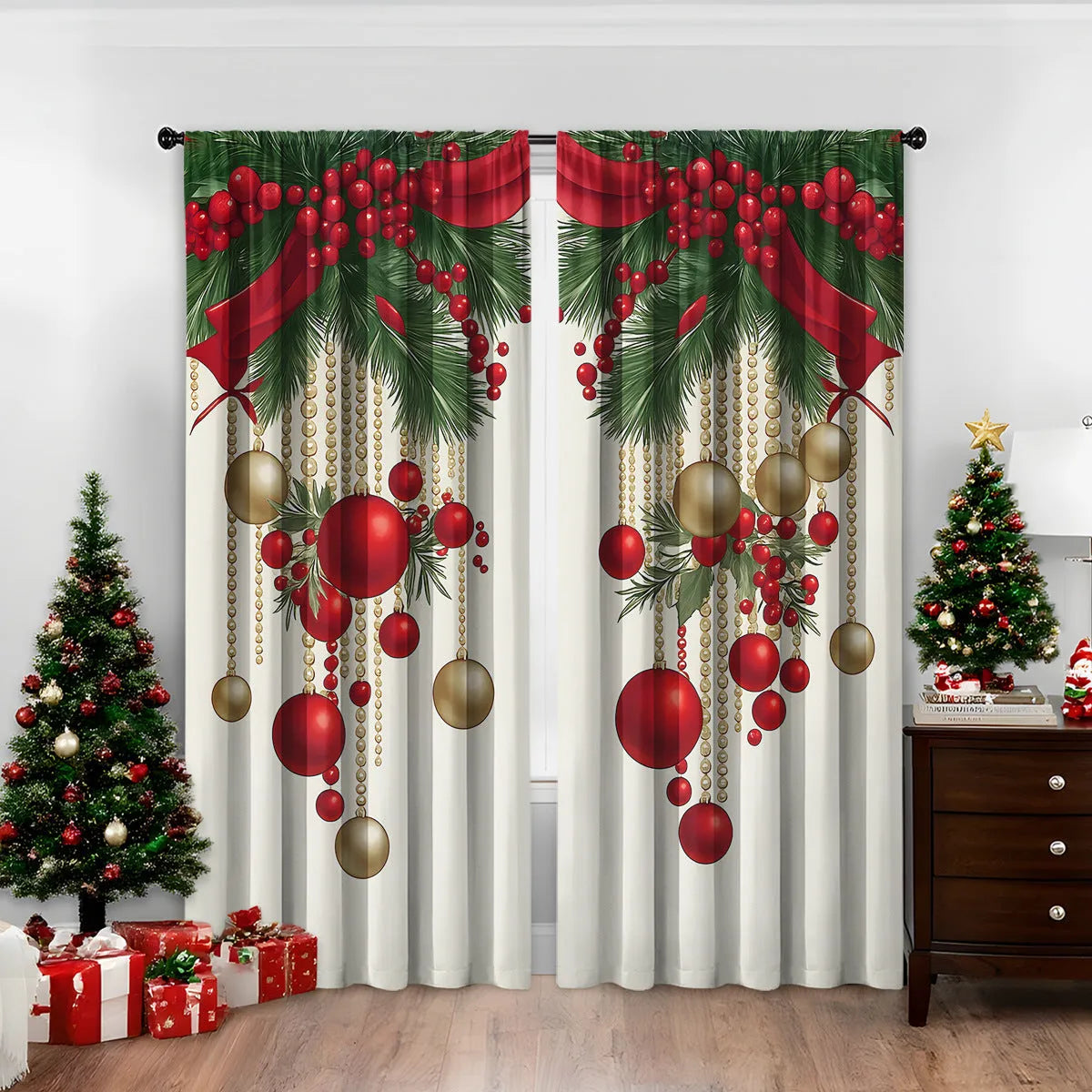 3D digital printed Christmas curtains in European colour designs with high sunshade function