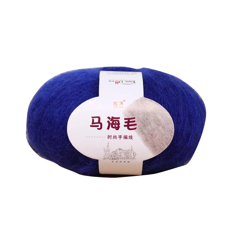 Mohair scarf DIY kit with wool ball and Inverness thread for hand-weaving, showing multiple colour options