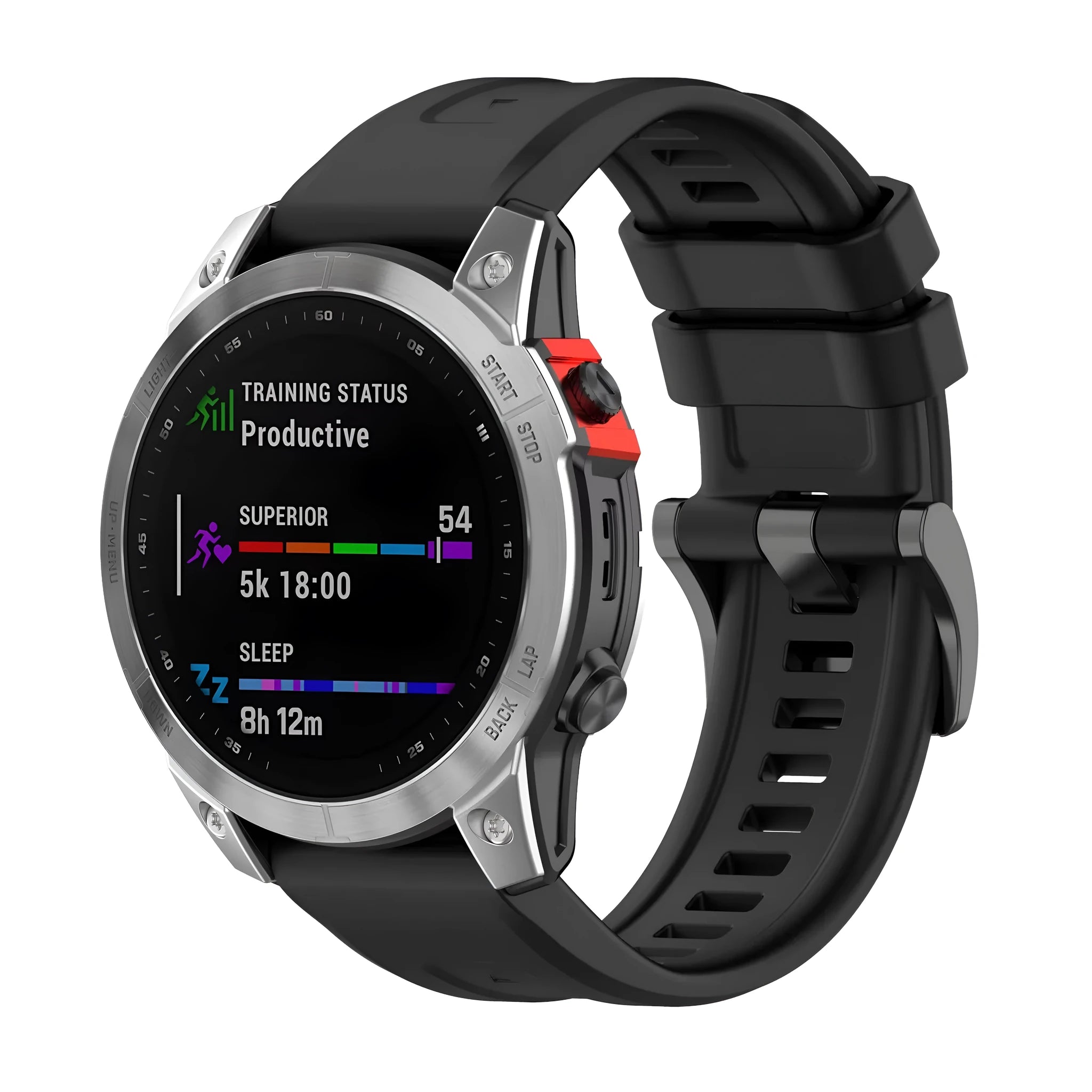 Jiaming Fenix7 quick release silicone watchband in multiple colours showing sports style and sizing options