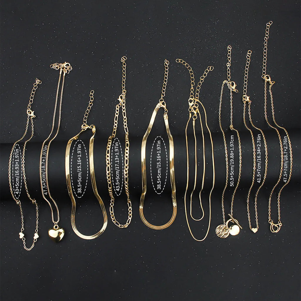 Gold women's necklace set with snake bones chain and adjustable length from 21cm to 50cm