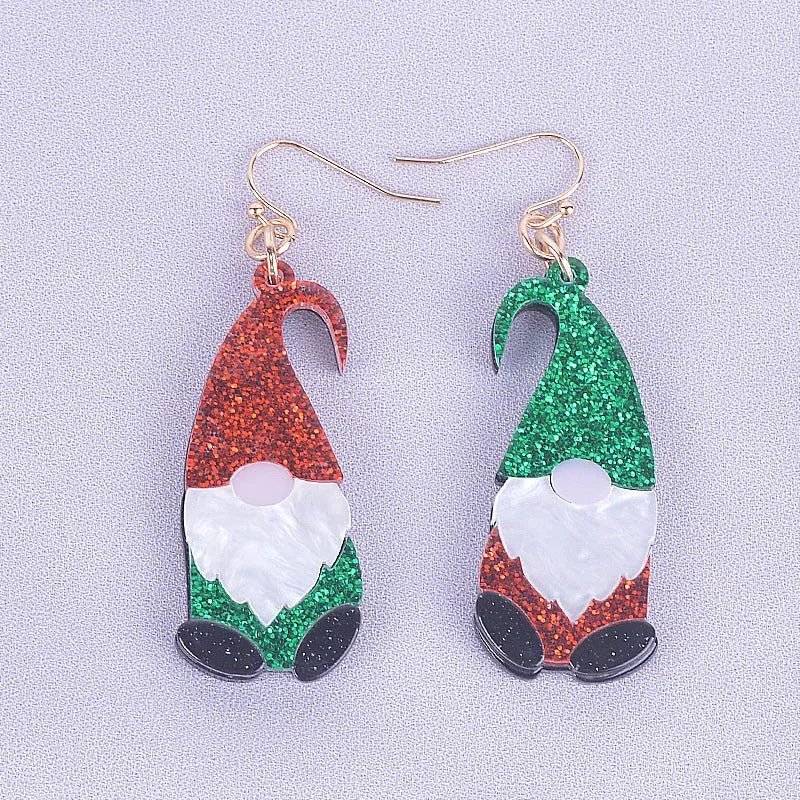 Cartoon Santa Claus acrylic fashion earrings in red, green or mixed colour options