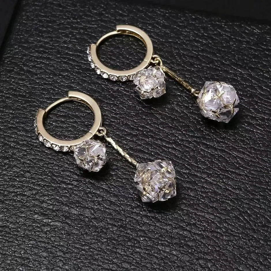 Silver confession balloon and tassel ball double pendant rhinestone drop earrings with ear clip fastening