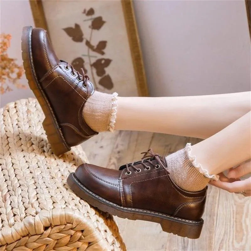 Retro preppy style women's black Mary Jane shoes with square low heel and round toe