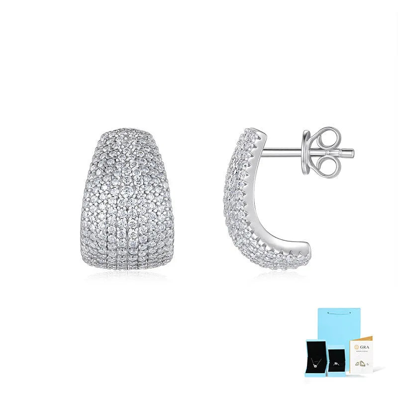 Geometric S925 sterling silver ear studs with moissanite stones in GRA gift box