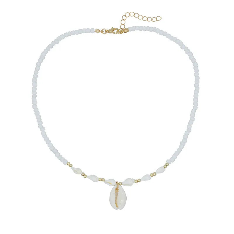 White conch shell necklace with mother-of-pearl pendant on regular chain