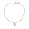 White conch shell necklace with mother-of-pearl pendant on regular chain
