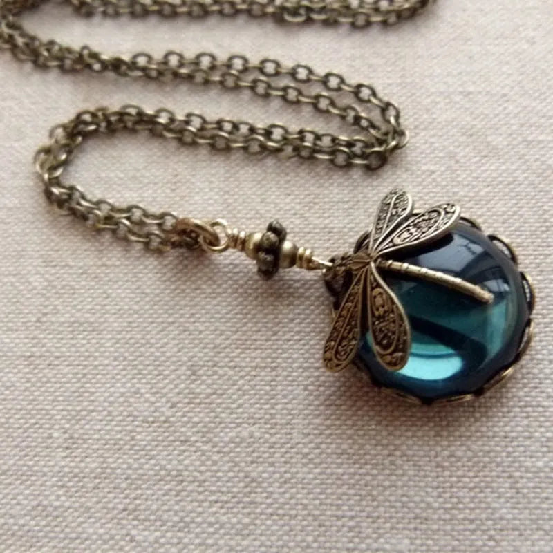 Hand carved dragonfly pendant necklace with vintage bronze finish on 925 sterling silver