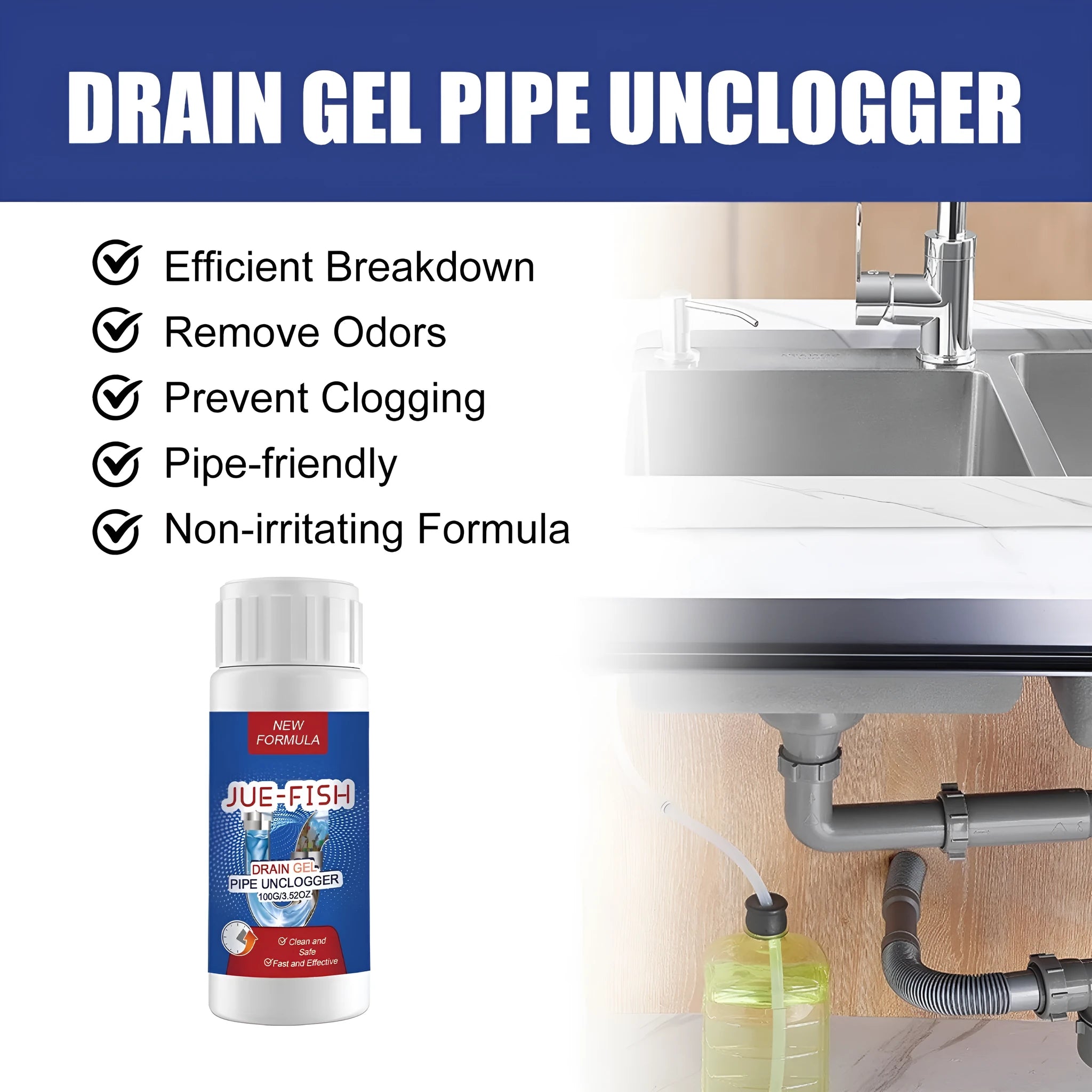 100g pipe dredge agent container for kitchen and bathroom sewer pipe cleaning