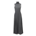 Grey slim-fit women's backless dress with half turtleneck neckline and high waist design