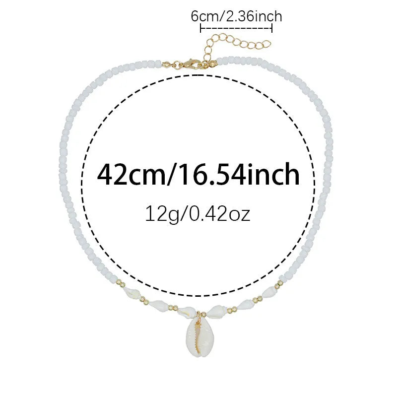 White conch shell necklace with mother-of-pearl pendant on regular chain