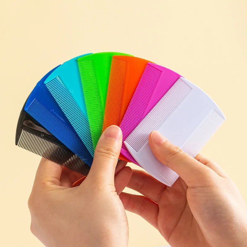 A plastic fine-toothed double-edged lice and flea comb shown in one of its eight available colour options.