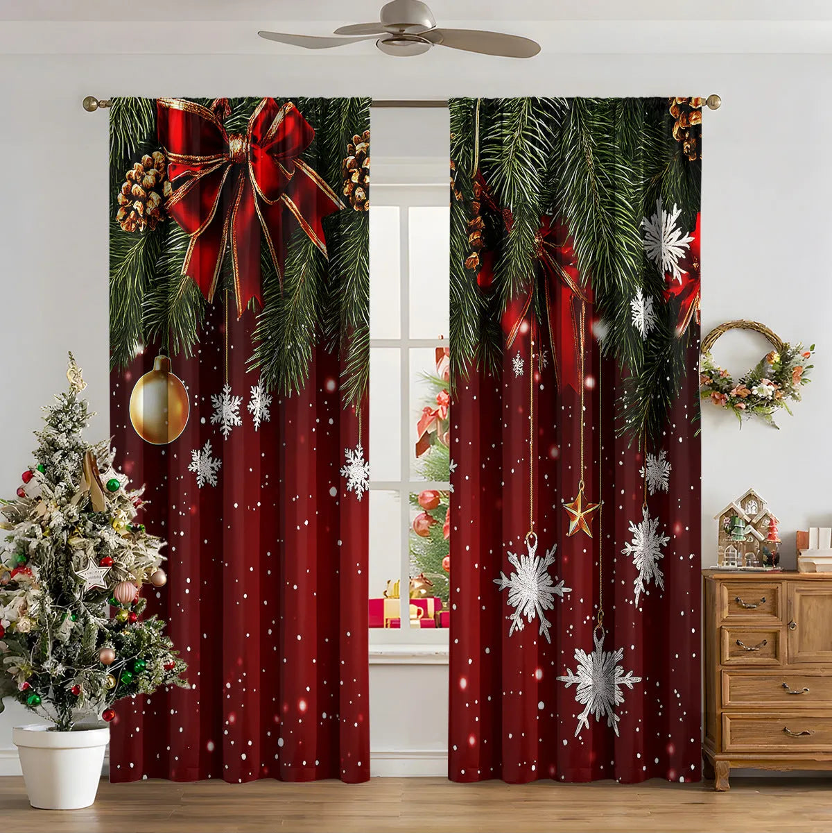 3D digital printed Christmas curtains in European colour designs with high sunshade function