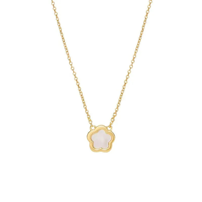 White mother shell flower necklace with copper O-chain in gold or silver option