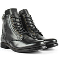 Men's black and brown two-tone leather ankle boots with a side zipper.